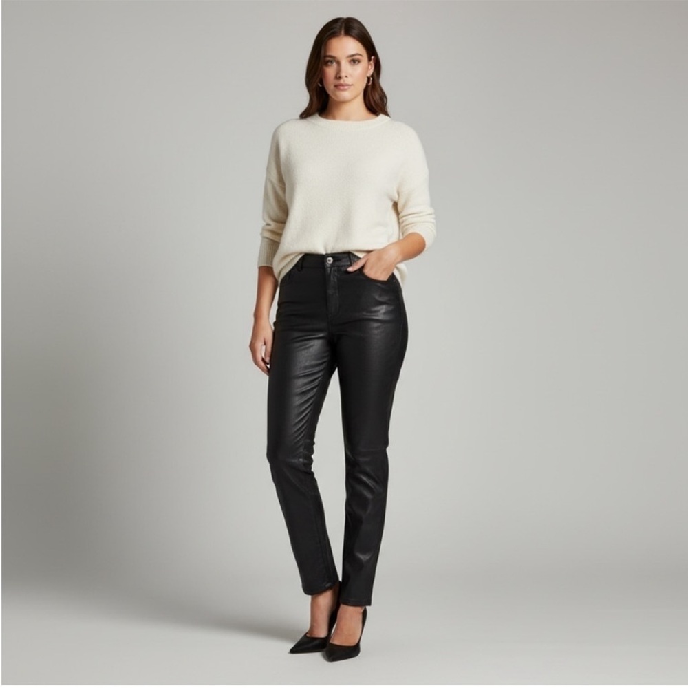 Shinestar Black Faux Leather Straight Leg Jeans